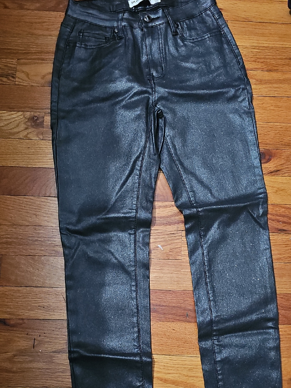 Rebecca Minkoff Black Coated Skinny Pants